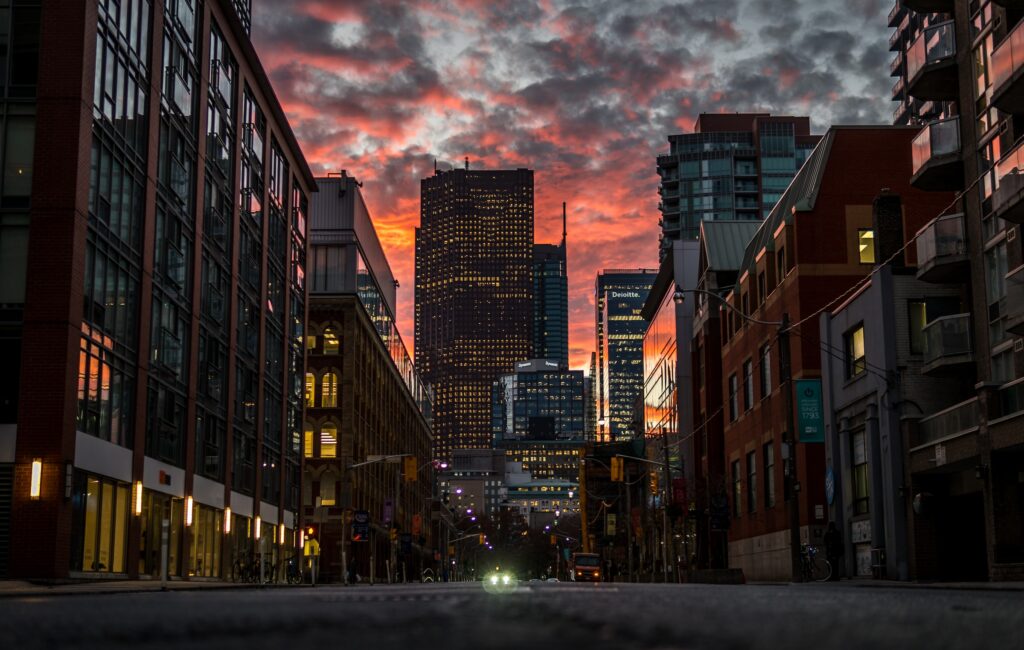 Night shot of city streets