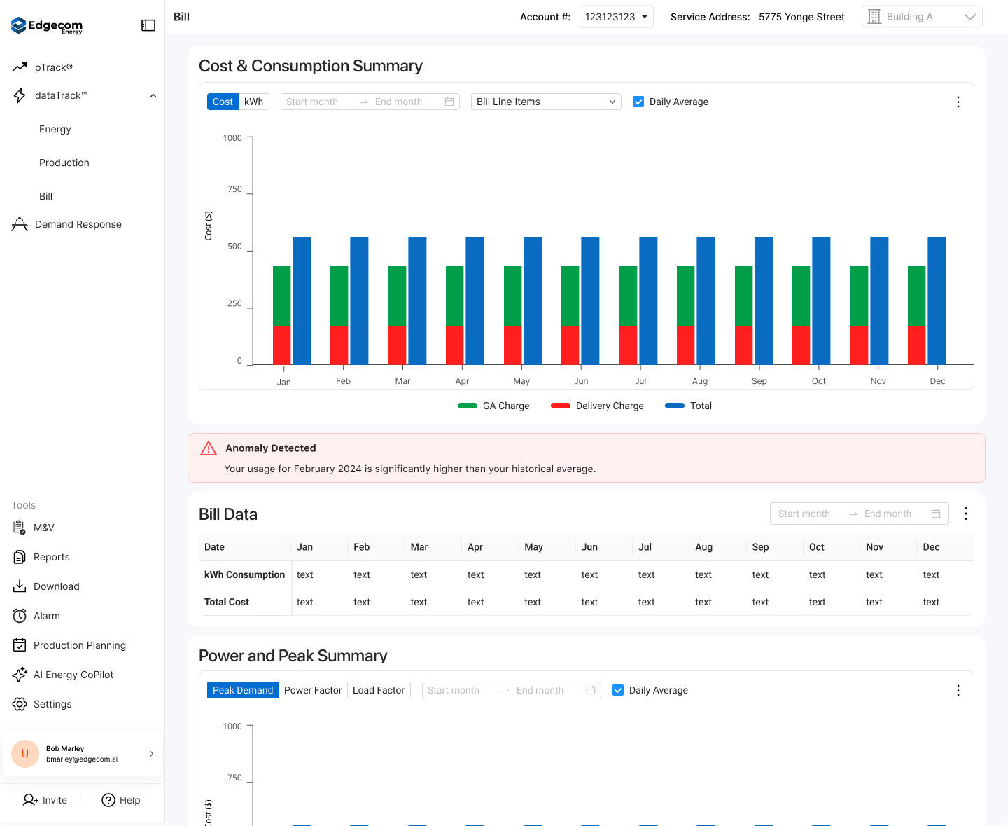 dataTrack Bill Analysis Screenshot
